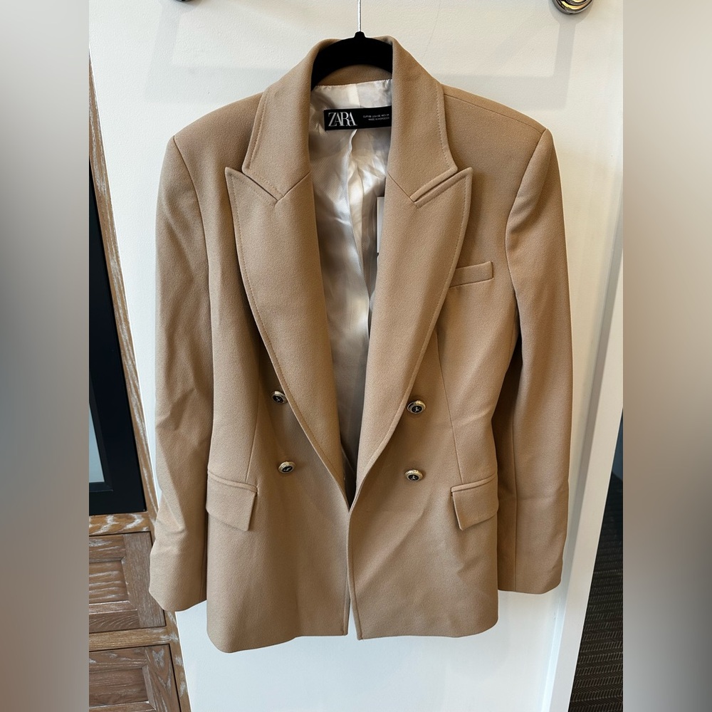 Zara Women's Camel Double-Breasted Blazer
